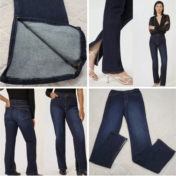 Pilcro Womens Blue Denim The Split‎ Straight Leg Jeans High Rise Size 16W NWT - Picture 1 of 16